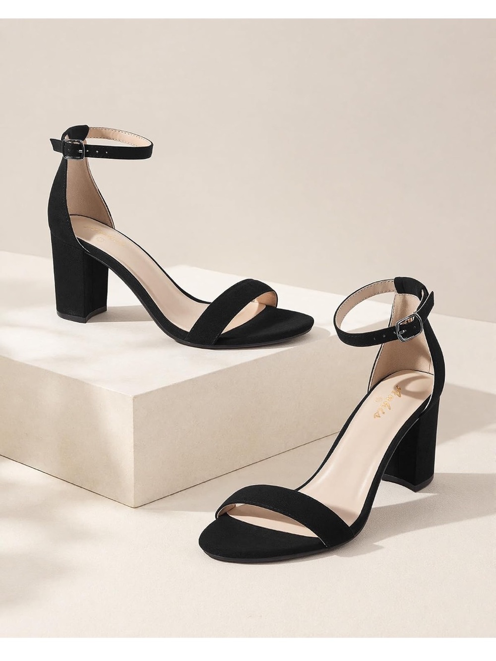 Ankis Heels Open Toe Ankle Strap Chunky Heel Sandals 2.75 Inch Size 8 Black Shoe